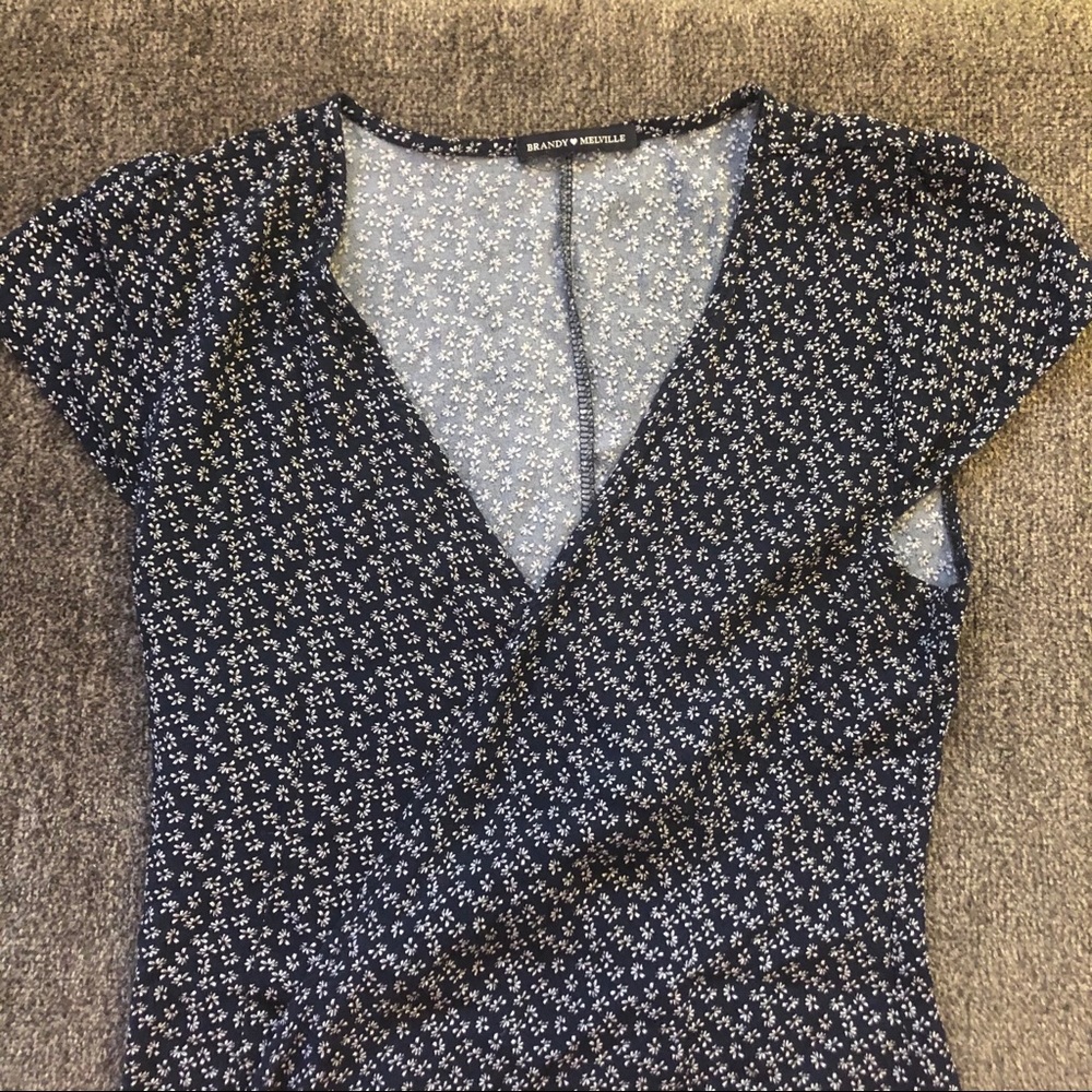 Navy and White Brandy Melville Wrap Dress